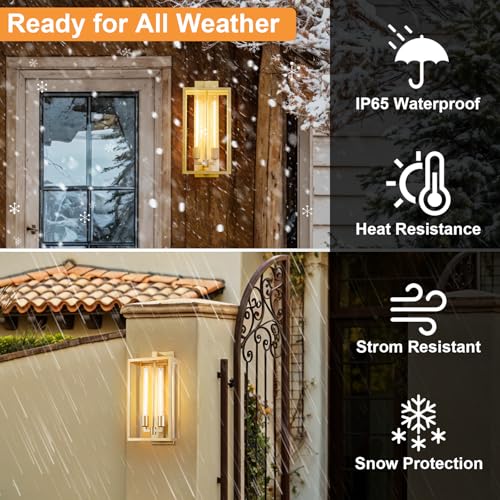 Image of Large Outdoor Wall Sconce, 21 inch Gold Wall Mount Lamp, Outside Lights Front Porch Light, Waterproof Modern Porch Lighting Exterior Lamp for Front Door, Entryway (Bulbs Included)