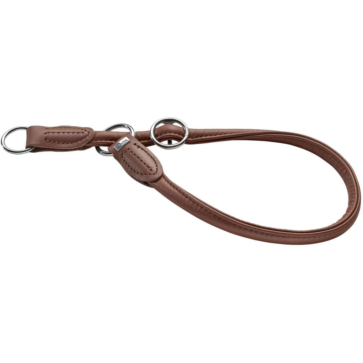 HUNTER Dressurhalsung ROUND & SOFT, aus weichem Rindnappaleder, fellschonend rundgenäht, stabiler Stoppring, verstellbar, robust, Made in Germany, Farbe: braun, Größe: L