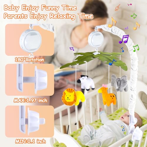 Baby Crib Mobile with Music and Lights, Mobile for Crib with Remote Control, Rotation, Starlight Projection, Crib Toys for Babies Boys Girls(Green) - Thumbnail 5
