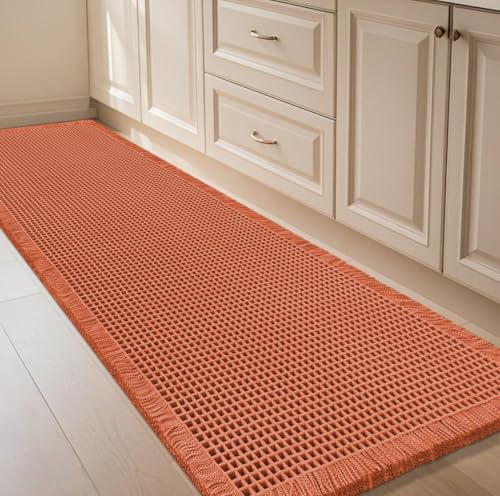 IM HOME Waffle Runner Rug Burnt Orange 5'x2', Boho Woven