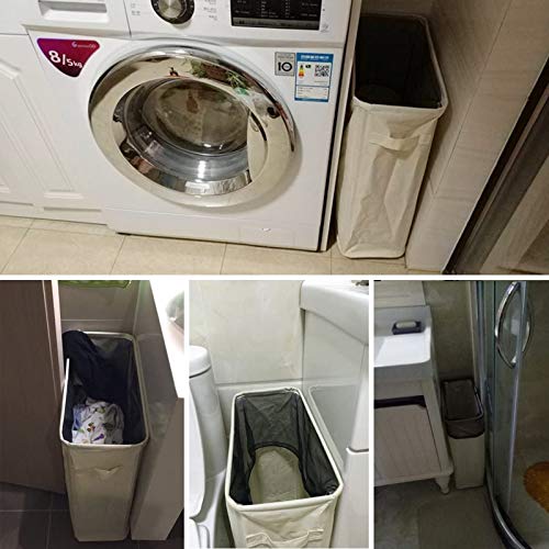 Mziart 22" Rolling Laundry Baskets On Wheels, Collapsible Slim Laundry Hamper Canvas Flexible Laundry Bag Storage Bin Organizer Dirty Clothes Sorter For Laundry Room Organization And Storage (Grey) #TOP5