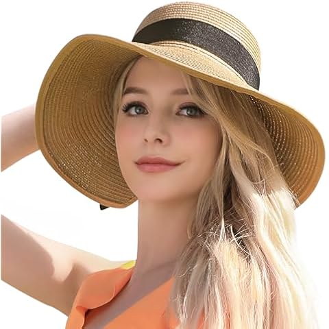 DOFOWORK Women's Sun Hat - Khaki UPF 50+, Packable, Wide Brim Straw Hat for Beach, Travel, Cruise, Honeymoon - Adjustable Cover