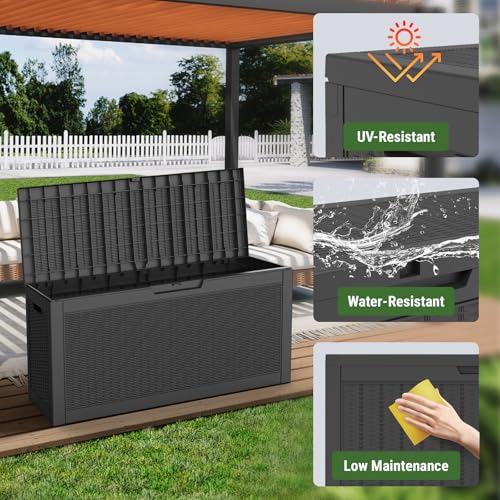 Mars Villa Deck Box, Waterproof Weatherproof and UV Resistant Resin Storage Bin with Lockable Lid, Ideal for, Outdoor, Patio Furniture Cushions, Pool Supplies, Garden Tools (60 Gallon, Black)