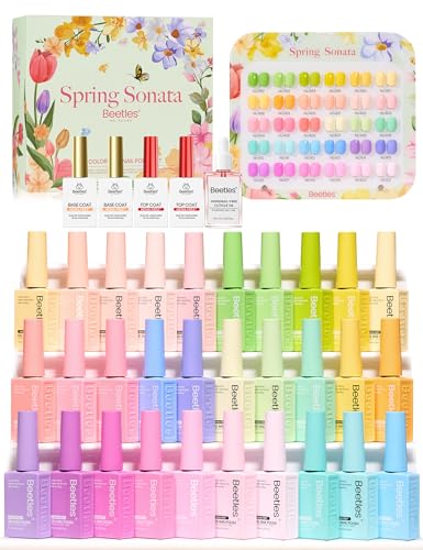 Beetles Summer Gel Polish Set - Spring Sonata Colleciton 30 Colors Hema-Free Yellow Pink Blue Purple Bright Colors Polish with Base Top Coat Swatch Card Uv LED Lamp Gel Gifts for Women