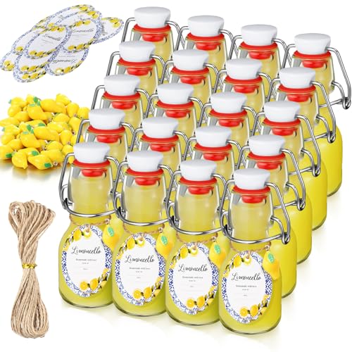 Skybooly 20 Sets Mini Limoncello Flip Top Glass Bottles, 2oz, Round Lemon