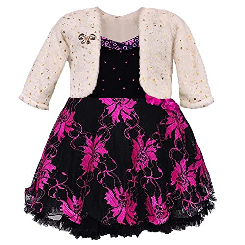 Image of Wish Karo Girl's Knee Length Dress with Jacket (Pink White 3 Years-4 Years)