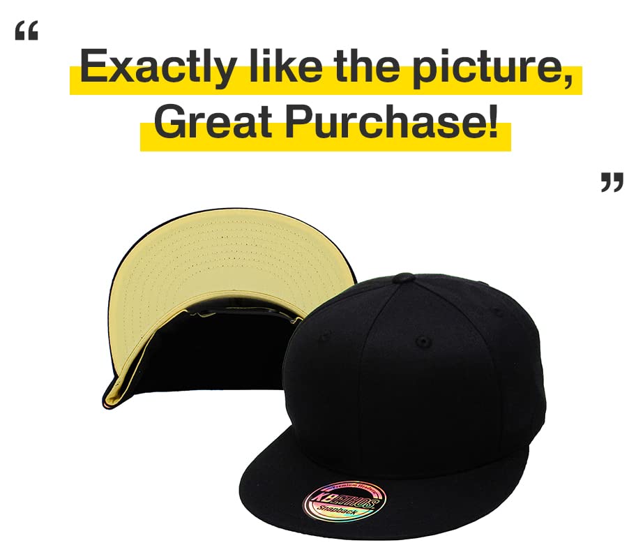Image of KBETHOS Classic Snapback Hat Blank Cap Underbrim Cotton Wool Blend Flat Visor Adjustable Unisex