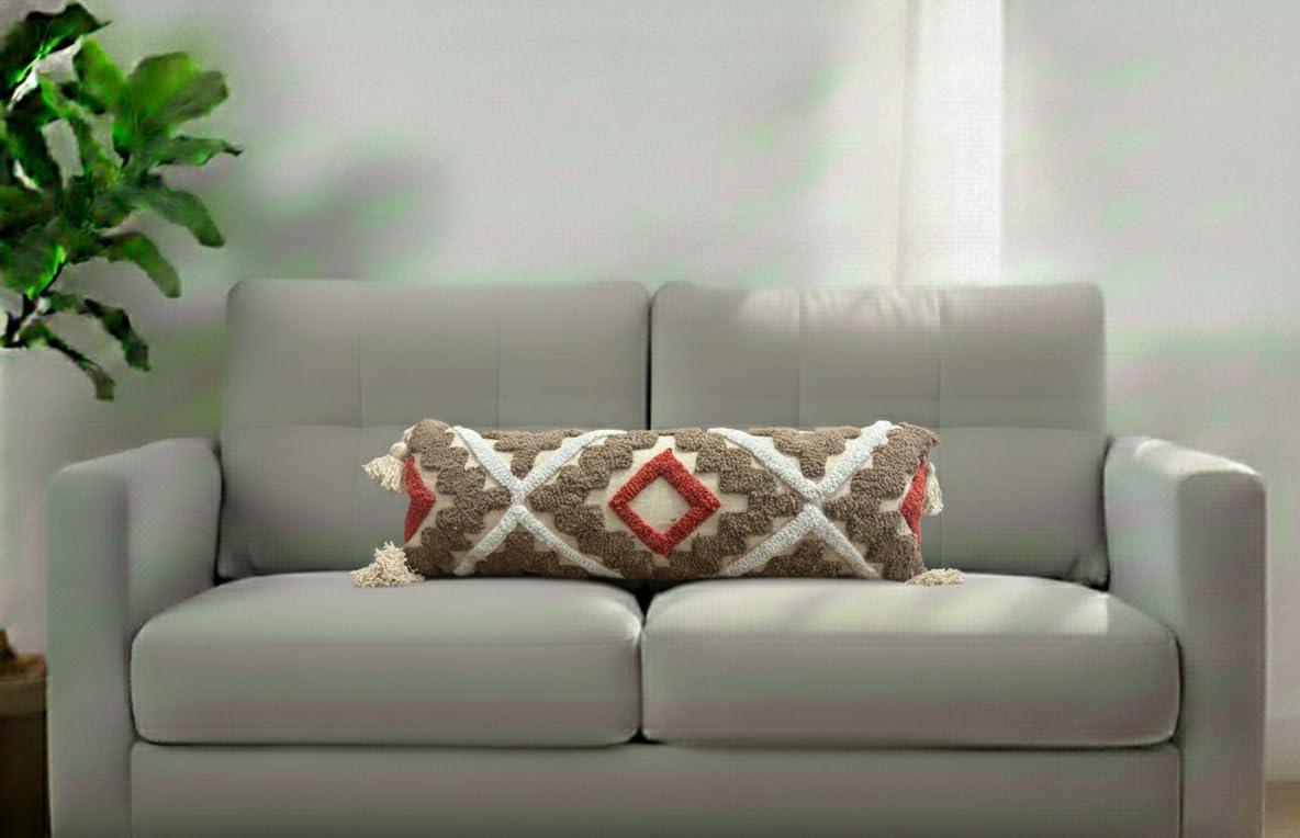 Boho Embroidered Lumbar Cushion Cover, 12x36 Inches (30x90 cm) - Bohemian Long Rectangular Throw Pillow Case for Sofa, Couch & Bedroom, Natural Earthy Aesthetic (1, Rust Box)-image-36