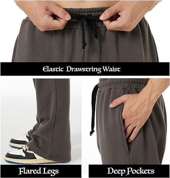 BRISIRA Mens Sweatpants Flare Fleece Baggy Pants Wide Leg Warm with Deep Pockets Elastic Drawstring Bell Bottom - Image 6