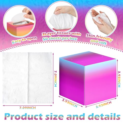 Image of Fourluoo 12 Pack Facial Tissues Cube Boxes Face Box 600 Sheets 3 Ply Soft Paper Square Tissues Bulk for Car Pocket Toilet Household Bedroom Family(Gradient Color)