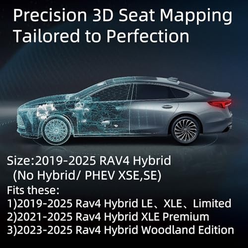 Image of EKR Rav4 Seat Covers Custom Fit for Toyota Rav4 (Only Hybrid) 2019-2025 LE,XLE,XLE Premium,Limited,Woodland Edition, Leather Car Seat Cover Full Set for SUV,Faux Leather(Black with Red Piping)