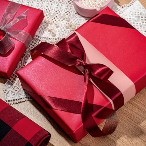 Image of RUSPEPA Red Matte Wrapping Paper - Solid Color Pearly - lustre Paper Perfect for Wedding, Birthday, Christmas, Baby Shower -17 Inches X 32.8 Feet