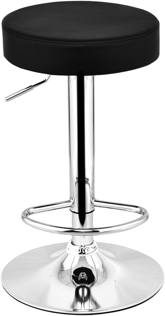 COSTWAY Adjustable Swivel Counter Height Bar Stool Chair with Round Leather Seat Chrome Leg Hydraulic, Set of 1 (Black)