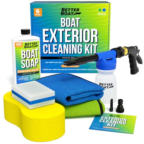 Boat Cleaning Kit, Wash Soap, Foam Gun, Sponge, Microfiber Cloths, Marine Cleaner for Pontoon, Fishing, Bass Boats, RV Supplies, Boating Gifts for Men and Women