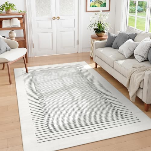 Tapete Morebes 5'x7' Blanco y Gris Geométrico Lavable