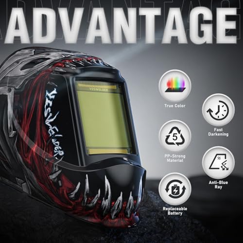 Image of YESWELDER Large View Auto Darkening Welding Helmet, Blue Light Blocking, 1 /1 /1 /1 True Color Solar Powered Welder Hood Mask with 4 Arc Sensors, Wide Shade 3 /5-9 /9-13 for TIG MIG ARC Cut and Grind