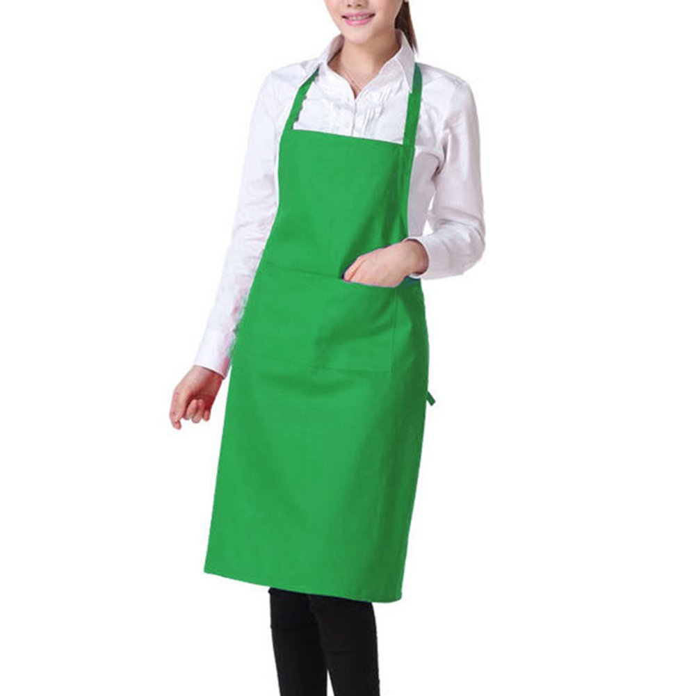 Gemini_mall® Plain Unisex Cooking Catering Work Apron with Double Pocket - Green