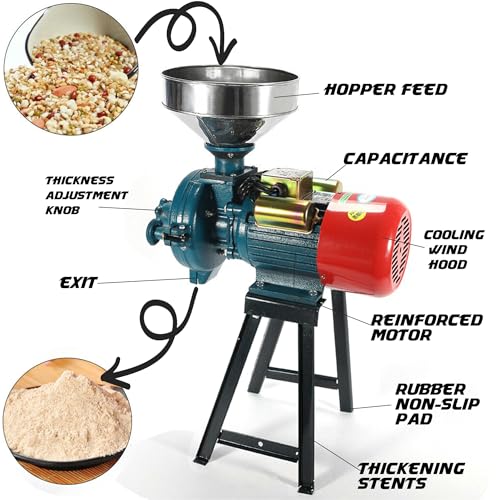 Image of H&ZT 3000W Dry Electric Grain Mill Grinder, 110V Rice Wheat Corn Grinder Machine, Home & Farm Flour Mill, Molino de Maiz Electrico