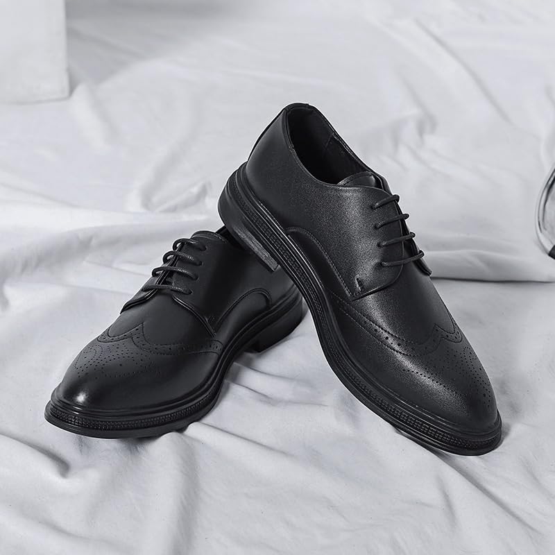Men's Oxford Dress Shoes, Genuine Leather Wingtip Brogue Oxfords, Italian Monk Strap Buckle, Business & Wedding Formal Shoes4