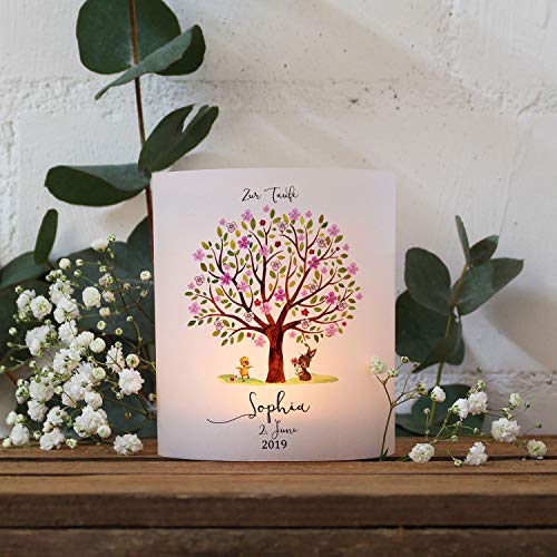 Ilka Parey Taufkerze Baum rosa Hase Entchen