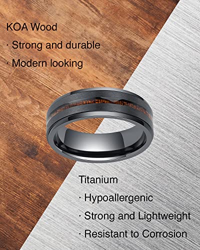 LerchPhi 8MM Mens Wedding Band Black Zirconium Ring KOA Wood Inlay Stepped Edge Unisex Promise Ring for Him and Her3