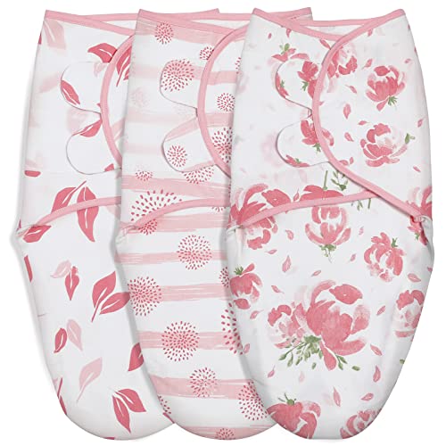 Image of GLLQUEN BABY Organic Girl Swaddle Blankets, Adjustable Infant Swaddle,Newborn Swaddles for 0-3 Months, Baby Sleep Sack,Pink Floral or Dandelions or Leaves,Swaddling Blankets 3 Pack Wrap Set