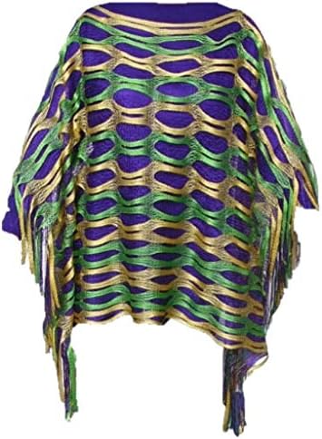 Mardi Gras Poncho recortado, Morado, verde, dorado.