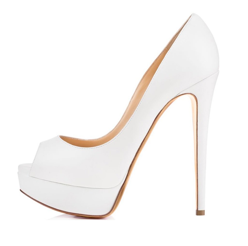 EDEFS Donne Slip On Platform Pumps con 14 cm Tacco a Spillo Design Peep Toe Elegante per Spose Feste
