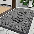 Yimobra Hello Door Mat, Outdoor Welcome Front Door Mats for Outside Entrance, Heavy Duty Non Slip Floor Matt for Home Entry, Sturdy Back Doormat for Patio Garage Office, 29.5 x 17 Inch,Black Gray