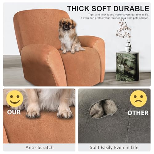 Image of ANARACHON Leather Look Recliner Chair Covers, 4 Pieces Recliner Covers Non Slip, Soft Cover for Reclining Chair, Washable Furniture Protector for Pets (1 Seater, 024 Brown)