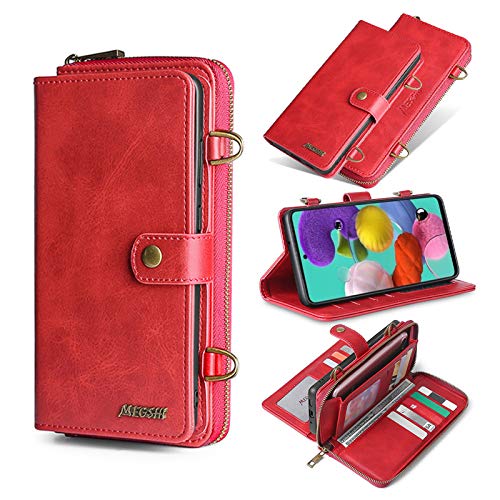 Preisvergleich Produktbild Shazikaihui Handykette Kompatibel mit Samsung Galaxy M31S hülle Leder Schutzhülle Geldbörse, Abnehmbare Magnetverschluss Handyhülle, 2 in 1 Abnehmbare Wallet Handyhülle für Samsung M31S (rot)