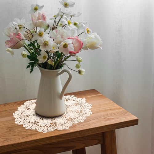 Dollies for Tables, 15.7 Inch Large Cotton Handmade Table Doilies Vintage Round Crochet Doilies Lace Placemats Knitted Tablecloth for Home Kitchen Dining Room Wedding Party Decoration (Beige)