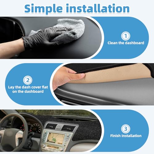 Image of Dash Cover Mat for Toyota Camry 2007 2008 2009 2010 2011 Non-Slip Dashboard Cover Mat Sunshade UV Rays Protector Interior Accessories(Black)