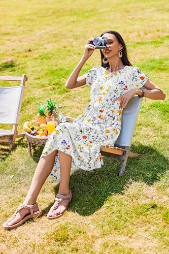 Image of Zeagoo Womens Summer Dresses Casual Aline Midi Dress Short Sleeve Floral Tshirt Dress Flowy Beach Sundresses with Pockets