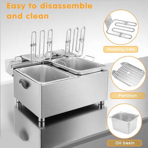 Mvgeoiuok Commercial Double Deep Fryer With 2 Basket large deep fryer 3600W Electric Oil Fryer Pot for Home Use 25QT Fish Fryer With Oil Filtration Stainless Steel Frier Model Namez2deep fryer の商品画像 3
