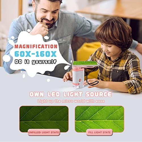 Pocket Microscope for Kids - Portable Mini Microscope 60x-160x with LED Light, Handheld Microscope for Kids and Students Microbiological Observation Learning, Surprise Gift for Children's Day(Pink) 7 513BZq3A8mL. AC