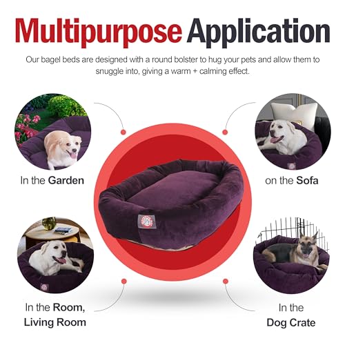 Image of Majestic Pet 40 Inch Micro Velvet Calming Dog Bed Washable - Cozy Soft Round Dog Bed with Spine for Head Support - Fluffy Donut Puppy Mat 40x29x9 (inch) Large - Aubergine (2025)