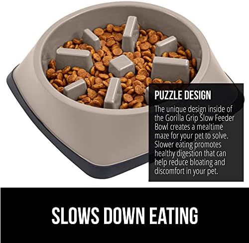 Gorilla Grip Slow Feeder Dog Bowl and Pet Feeding Mat, 4 Cups Dogs Pet Bowls Slip Resistant, Dog Food Mats Size 18.5x11.5 Waterproof Placemats, Both in Beige Color, 2 Item Bundle image 4