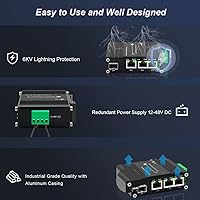 Vista 6 de Mini interruptor industrial Gigabit PoE de 3 puertos con DC12V-48V a DC48V refuerzo de voltaje endurecido RJ45 10/100/1000Mbps 802.3at 30W/puerto