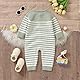Dazzerake Baby-Overall für Jungen und Mädchen, gestrickt, Langarm, gestreift, Overall mit Rundhalsausschnitt, Unisex, 0-18 Monate, Herbst und Winter, Grüner Streifen, 9-12 Monate