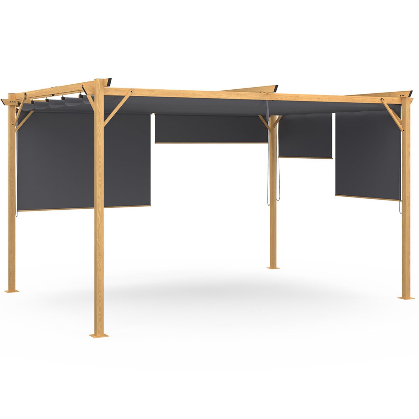 IDMarket - Pergola édition Exclusive Effet Bois Toit rétractable 3x4 M et 4 Stores Gris Anthracite