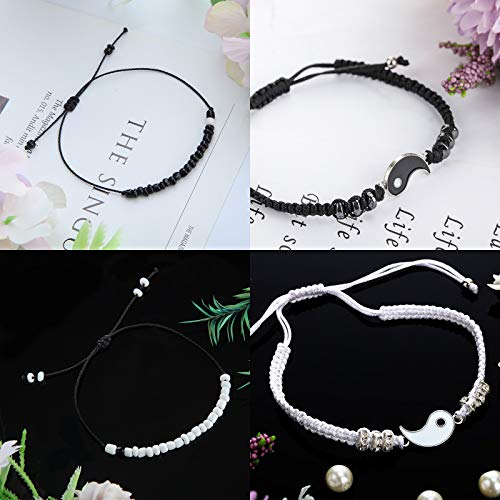 6 Pieces Matching Yin Yang Friend Couple Bracelets With Necklace Set, Adjustable Waterproof Handmade Cord Relationship Bracelets For Friendship Relationship Boyfriend Girlfriend (Simple Style) #TOP6