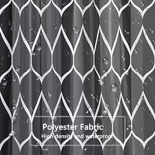 Image of LLSCL Fabric Shower Curtain Liner with Magnets, Black Grid Waterproof Hotel Quality, 72 x 72 Machine Washable