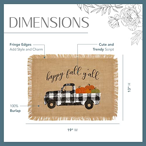 Elrene Home Fashions Happy Fall Y'all Autumn Burlap Placemat Set, 13" X 19", Set Of 4, Multi #TOP3