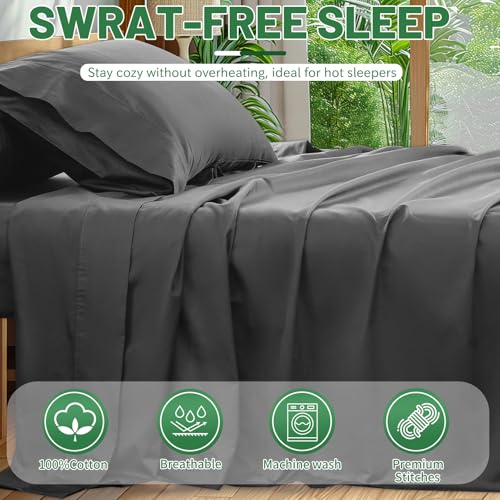 Image of Extra Deep Pocket King Sheets 18-24 Inch 100% Egyptian Cotton 1000 Thread Count Sateen Weave Soft Breathable 4 Pieces(King,Dark Grey)