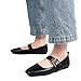 MUSSHOE Mary Jane Womens Ballet Flat Shoes Adjustable Buckle Strap Square Closed Toe Black Flats Chic Casual Shoes Comfy with Latex Insole Slip On