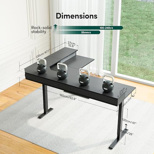 Image of CubiCubi L Shaped Standing Desk with Drawers 63 x 48 Inch Adjustable Height, Electric Corner Desk with Storage, Sit Stand Home Office Desk with Splice Board, Black