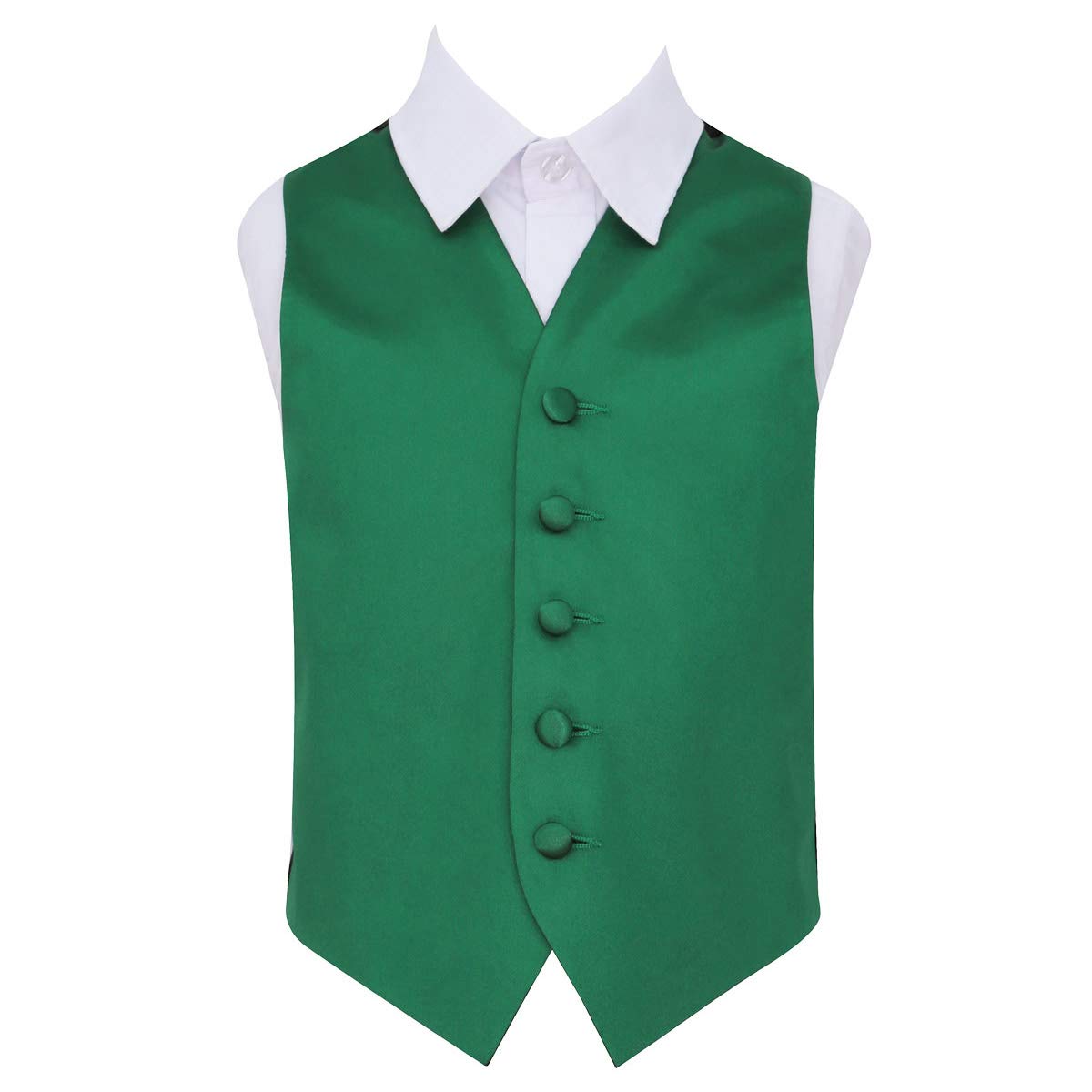 DQT Boys Plain Satin Waistcoat - Wedding Pageboy Formal Suit Vest - Emerald Green 11-12 Years 32"