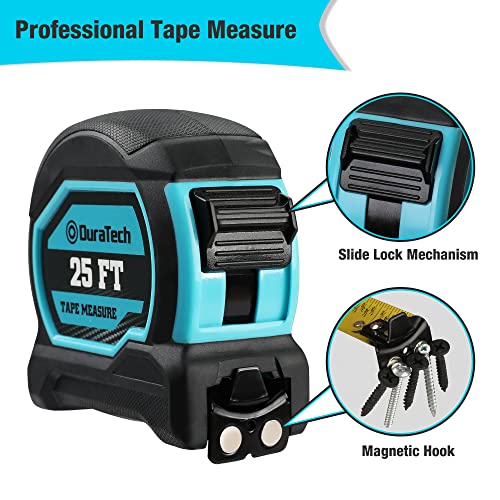 Duratech Magnetic Tape Measure 25Ft With Fractions 1/8, Retractable Measuring Tape, Easy To Read Both Side Measurement Tape, Magnetic Hook And Shock Absorbent Case For Construction, Carpenter #TOP1