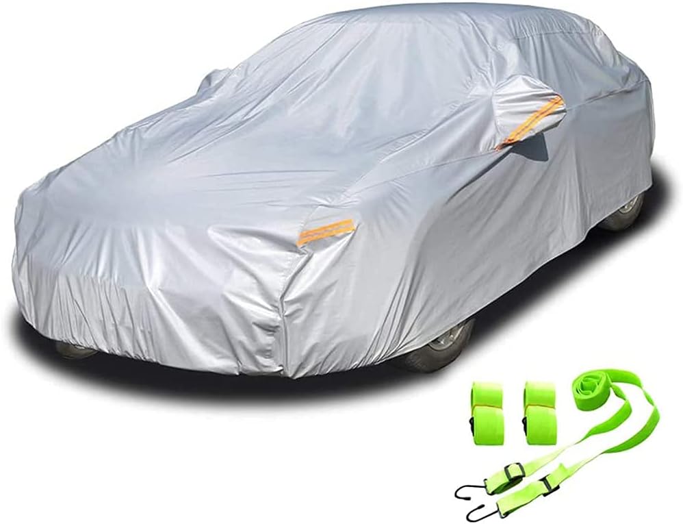 kayme 6 Layers Car Cover Waterproof All Weather for Automobiles and car Cover Windproof Straps